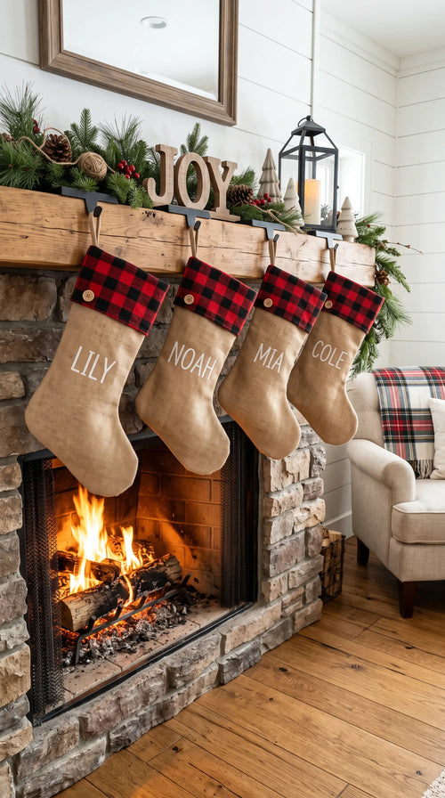 Burlap Buffalo-Plaid Stocking