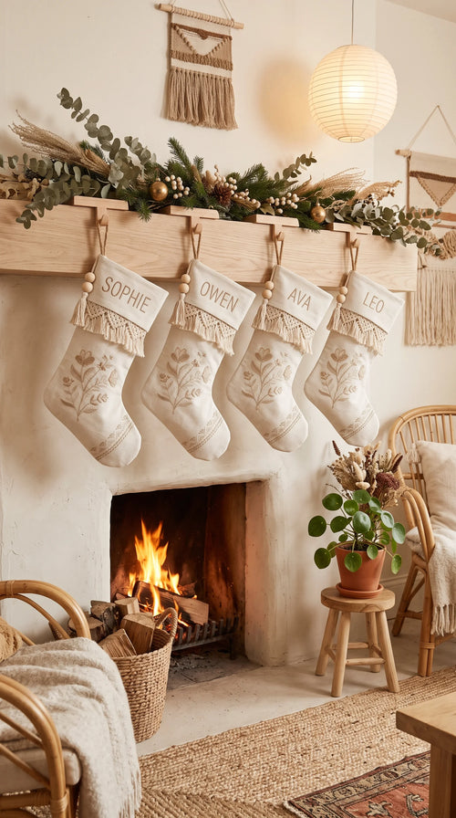 Cream Boho Embroidered Stocking